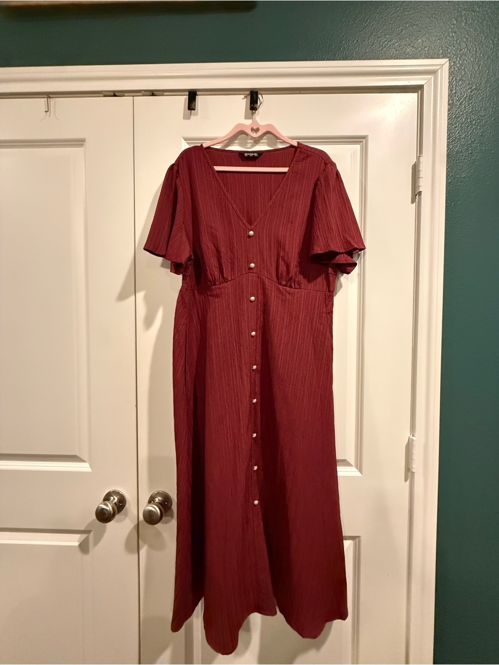 BloomChic Wine Button-Front Maxi Dress